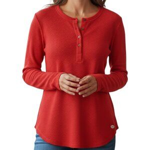 REEL LEGENDS Red Long Sleeves Pullover Button Soft Stretch Top - Size Medium